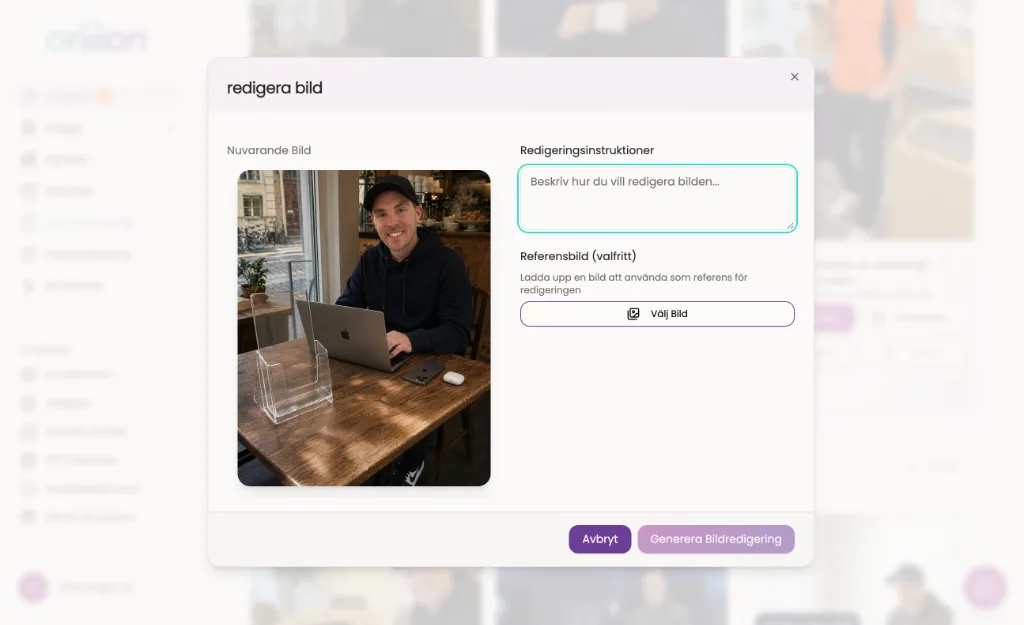 Justera bild med textbeskrivning i oriiion