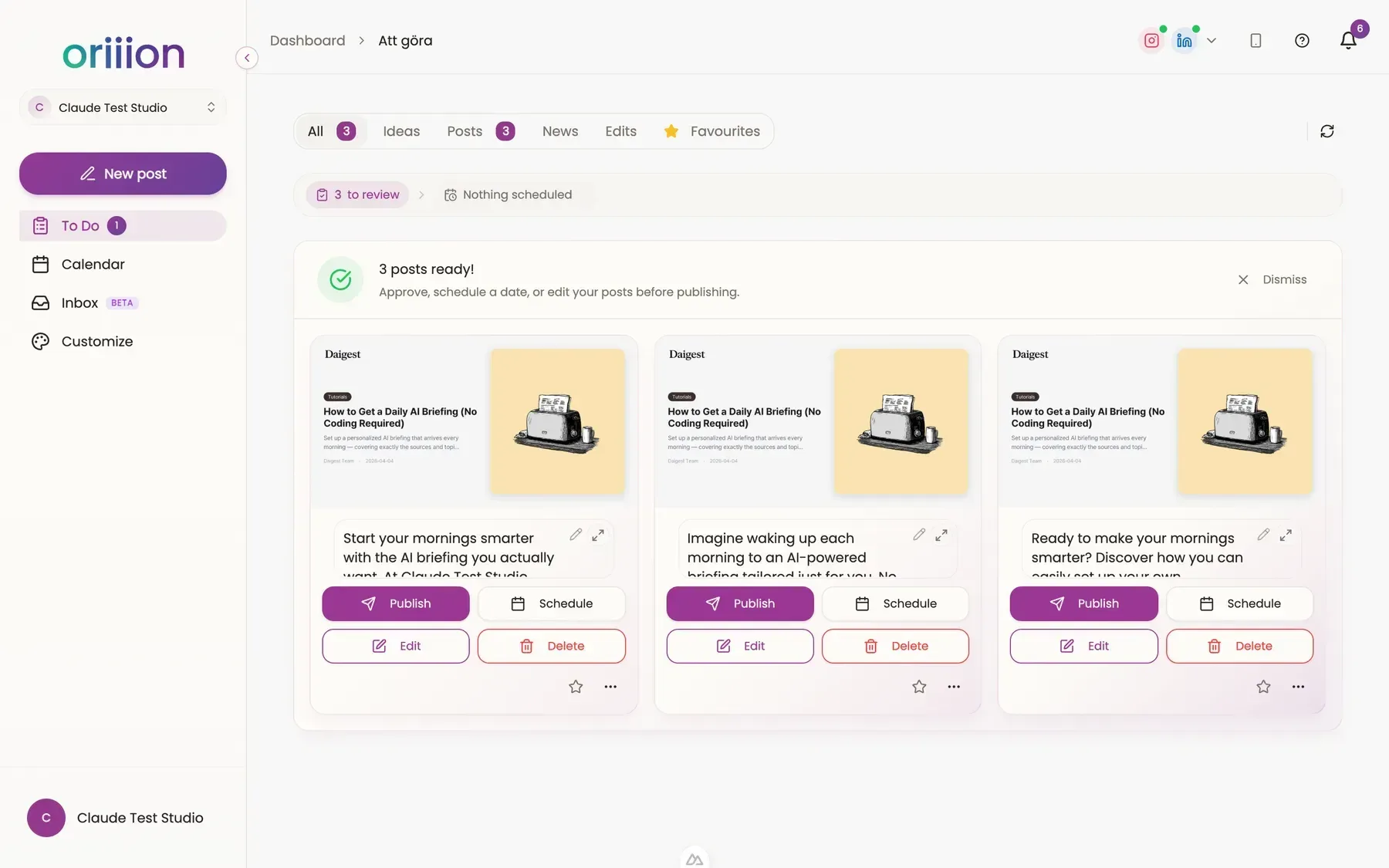 Detaljerad förhandsgranskning av inlägg och publiceringsinställningar