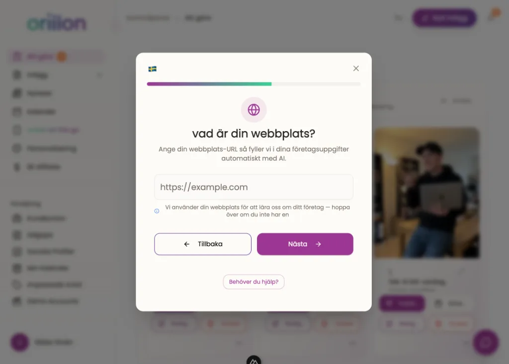 oriiion läser in webbplats och skapar automatisk varumärkesprofil
